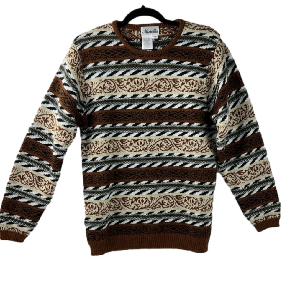Retro Marella Wool Blend Sweater Neutral Stripe Pattern 90s